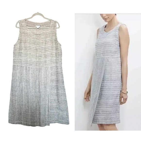 J. Jill Pure Jill Linen Faux Wrap Shift Dress Gray Lagenlook Sleeveless Size L - Picture 1 of 10